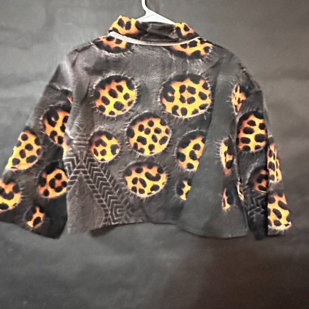Leopard Print Crop Jacket Black Cotton Long Sleeve Streetwear Size xL Grunge - Picture 9 of 10